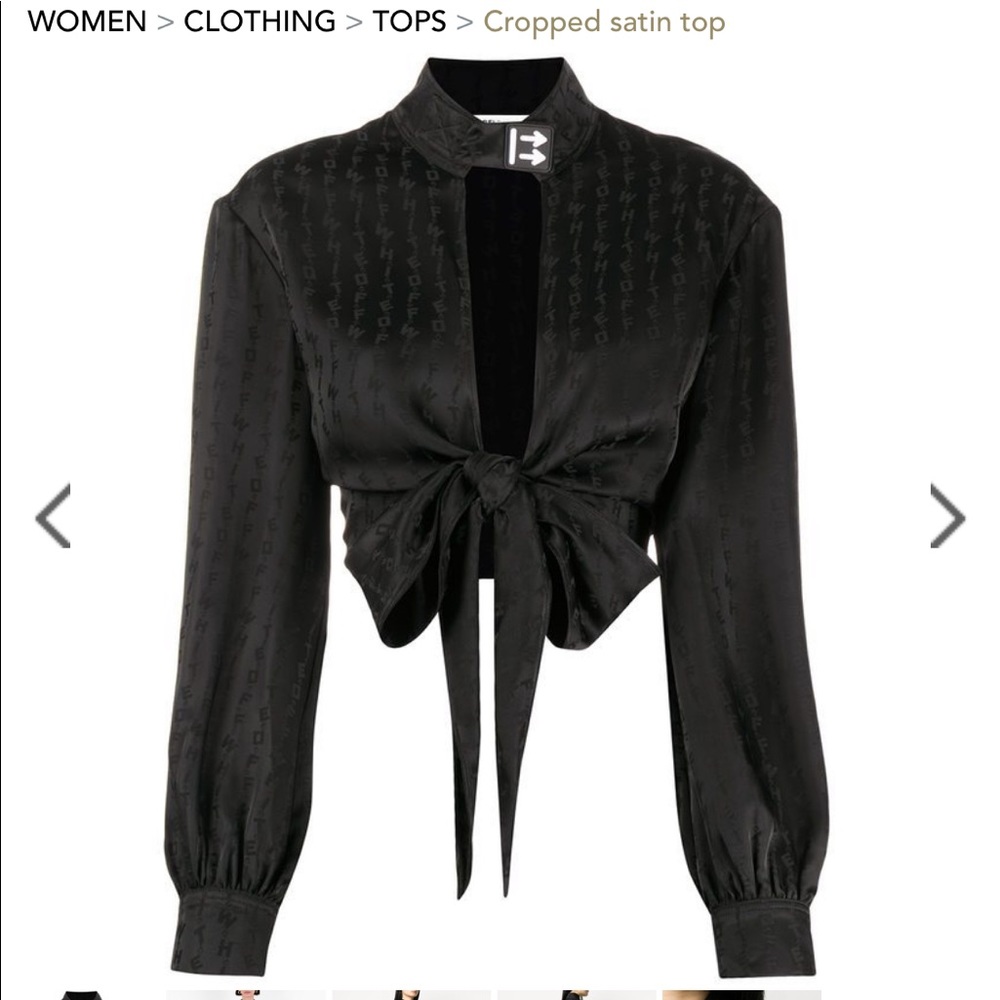 Off white Cropped satin top collar with strap - Picture 7 of 11